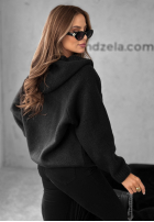 Pullover oversize ze sznurowaniem i kapturem Laossi Schwarz