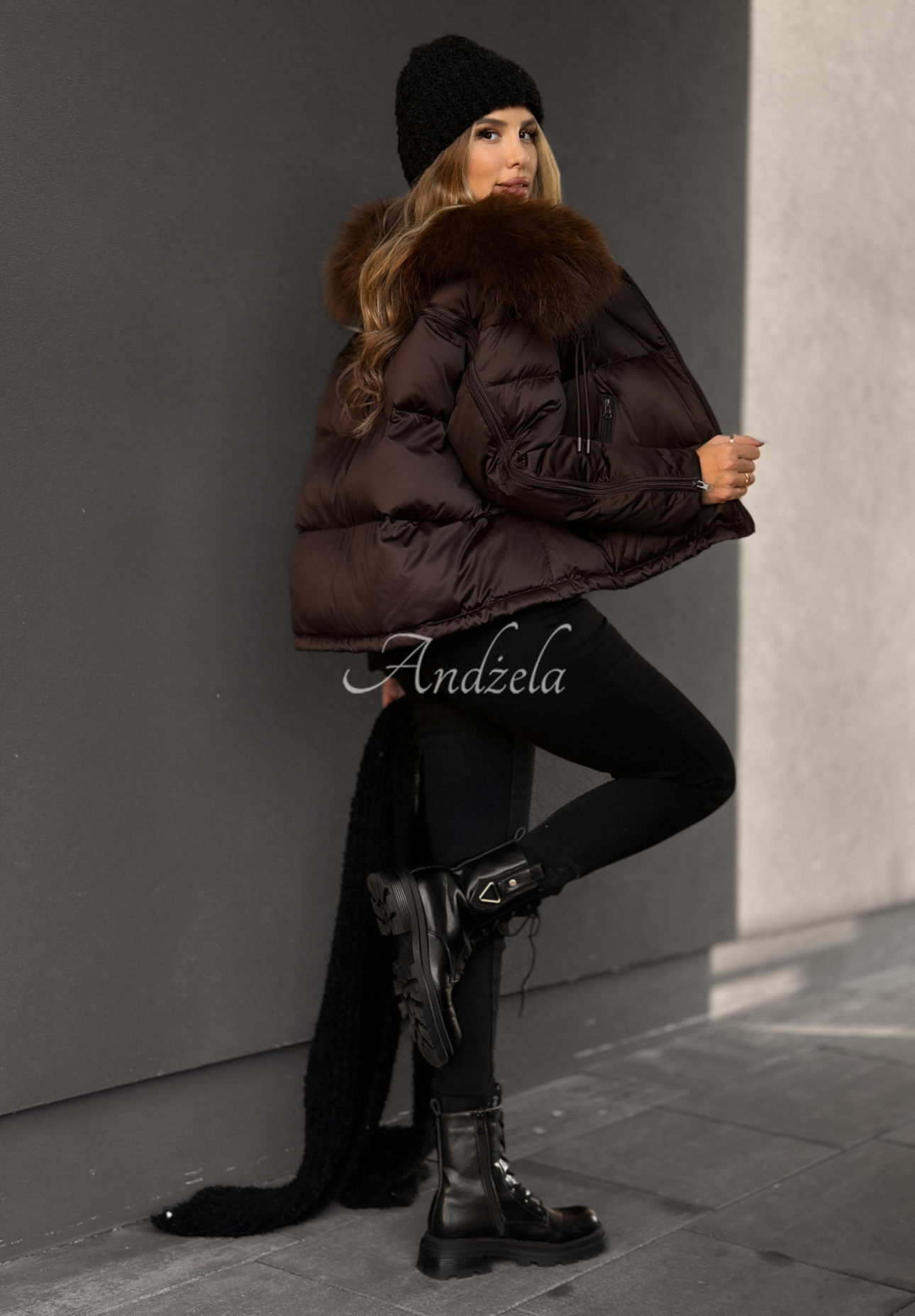 Daunenjacke mit Fell In Your Dream Schokoladenbraun