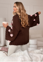 Pullover mit weiten Ärmeln mit Rosenmuster Sweet Little Roses Schokoladenbraun