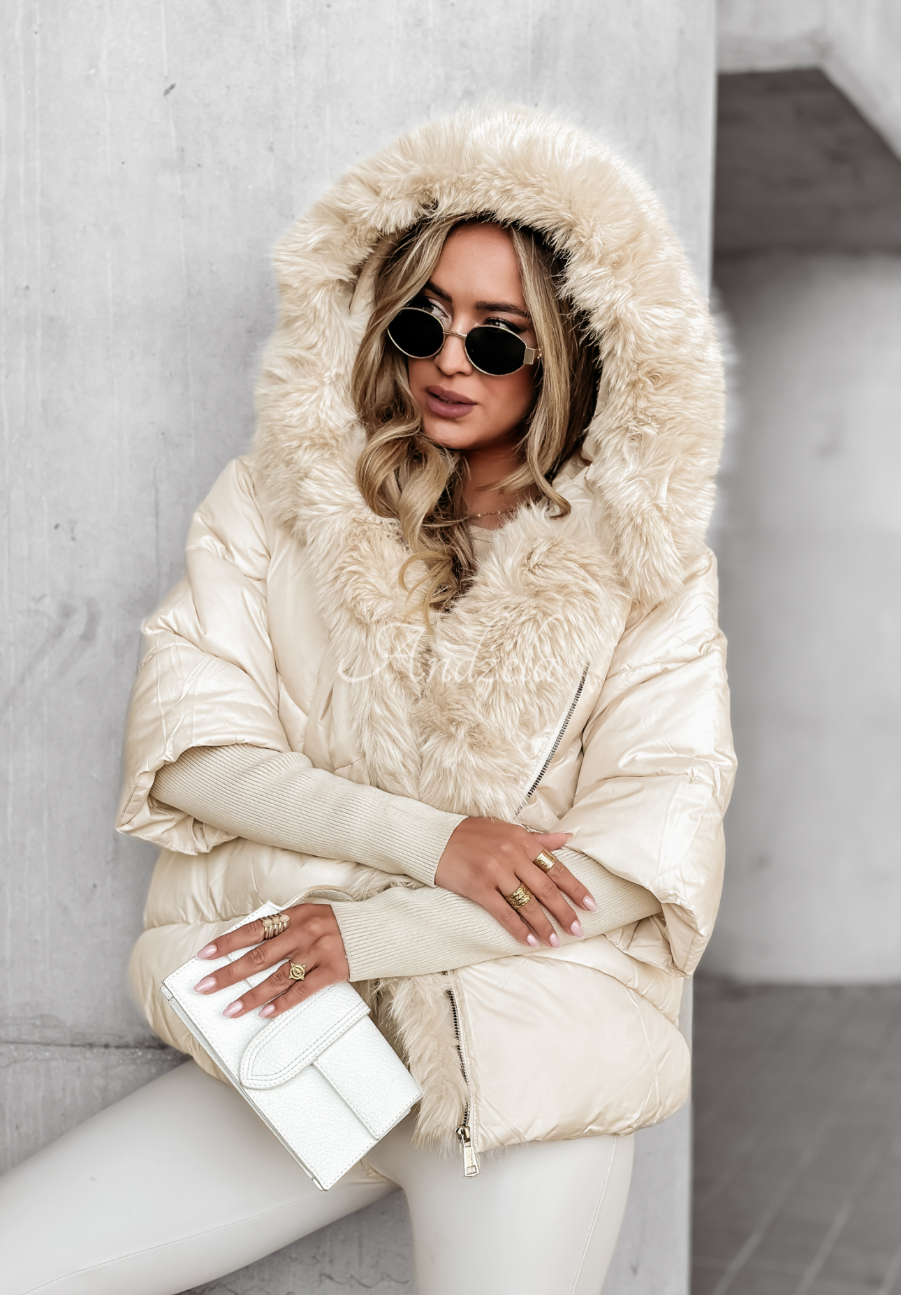 Steppjacke mit Fell Frosty Horizon Beige
