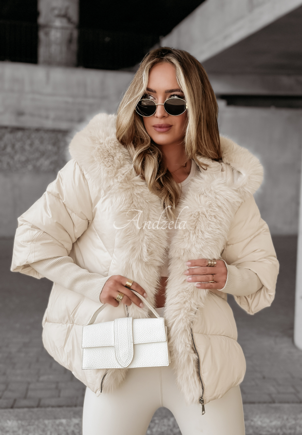 Steppjacke mit Fell Frosty Horizon Beige