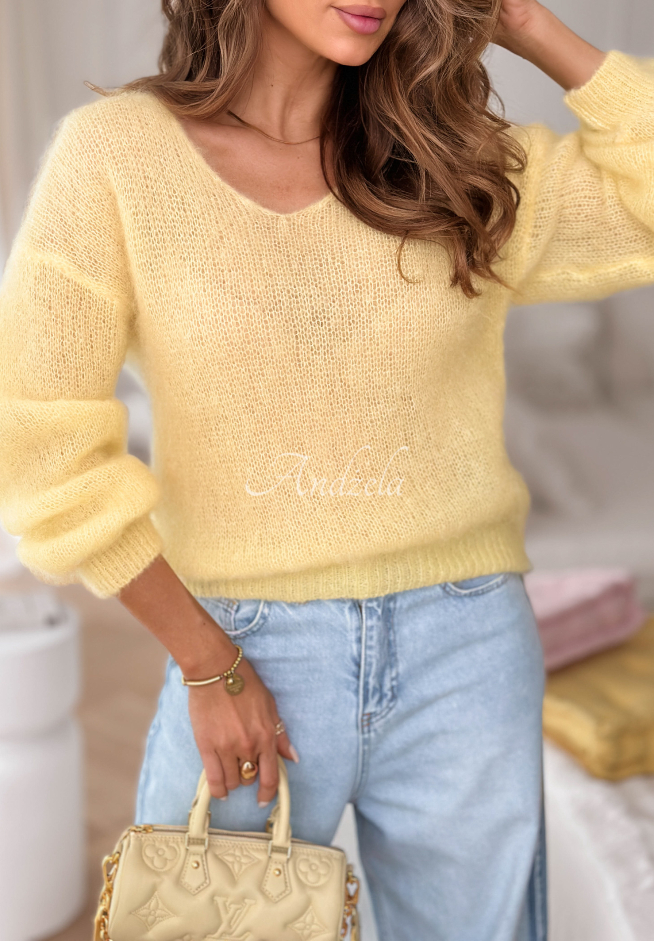 Mohairpullover mit V-Ausschnitt Sweater Soul Gelb