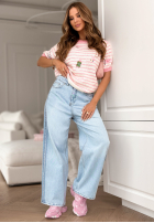 Miękki Pullover w paski z cekinami i haftami Sweet Little Me biało-Rosa