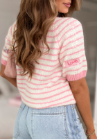 Miękki Pullover w paski z cekinami i haftami Sweet Little Me biało-Rosa