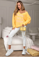 Miękki Pullover z dekoltem i haftami Creme De La Creme Gelb