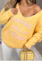 Miękki Pullover z dekoltem i haftami Creme De La Creme Gelb