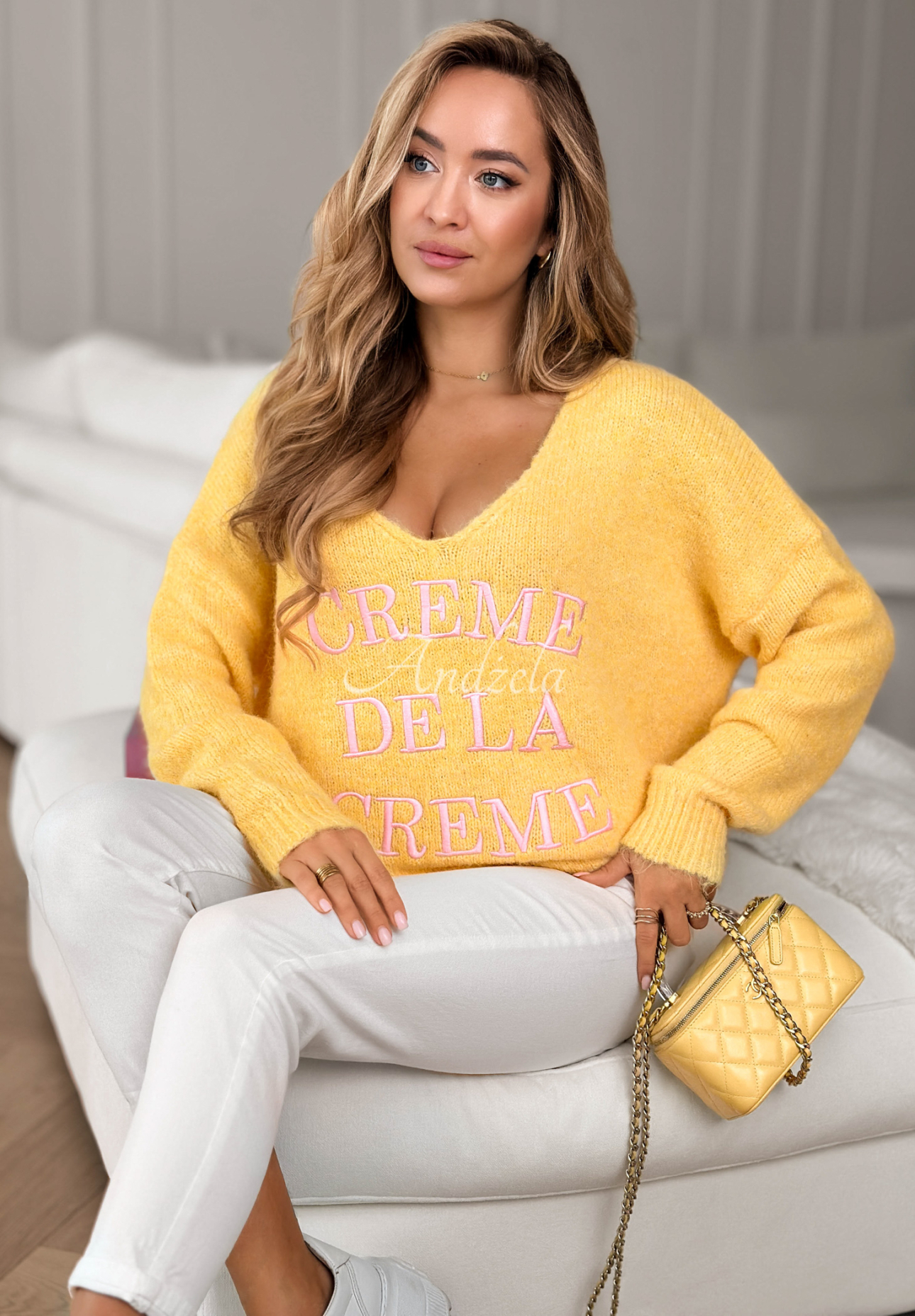 Weicher Pullover mit Stickerei und Viskose Creme De La Creme Gelb