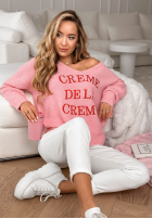 Miękki Pullover z dekoltem i haftami Creme De La Creme Puderrosa