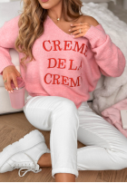 Miękki Pullover z dekoltem i haftami Creme De La Creme Puderrosa