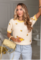 Miękki Pullover w cytrynki Summer Fruits biało-Gelb