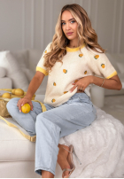 Miękki Pullover w cytrynki Summer Fruits biało-Gelb
