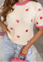 Miękki Pullover w truskawki Summer Fruits biało-Rosa