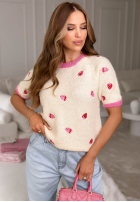 Miękki Pullover w truskawki Summer Fruits biało-Rosa