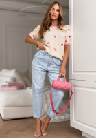 Miękki Pullover w truskawki Summer Fruits biało-Rosa