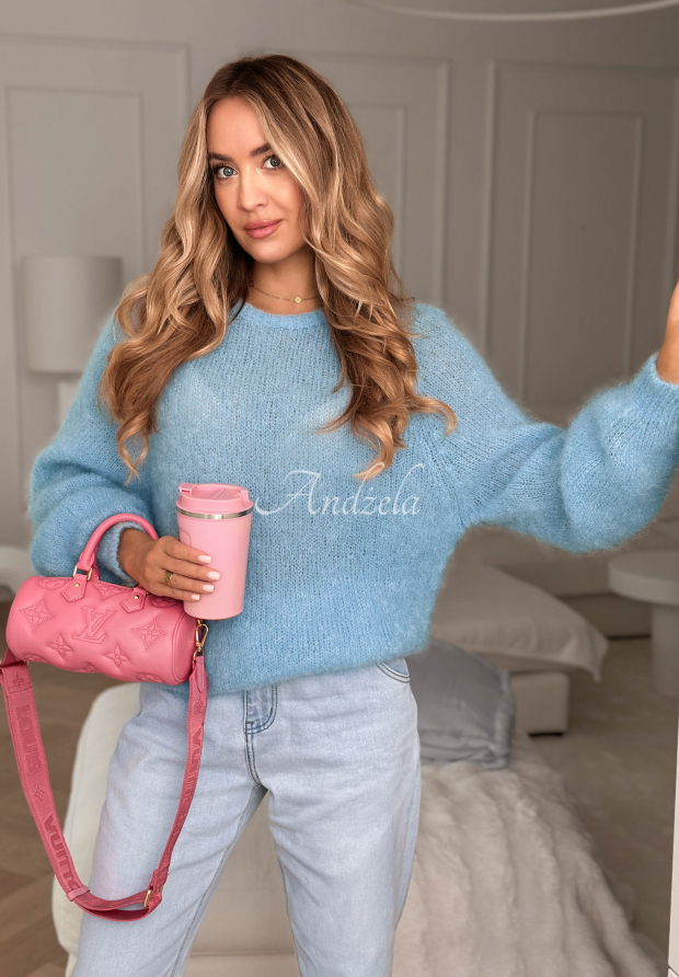 Mohairpullover Warm Hug Himmelblau