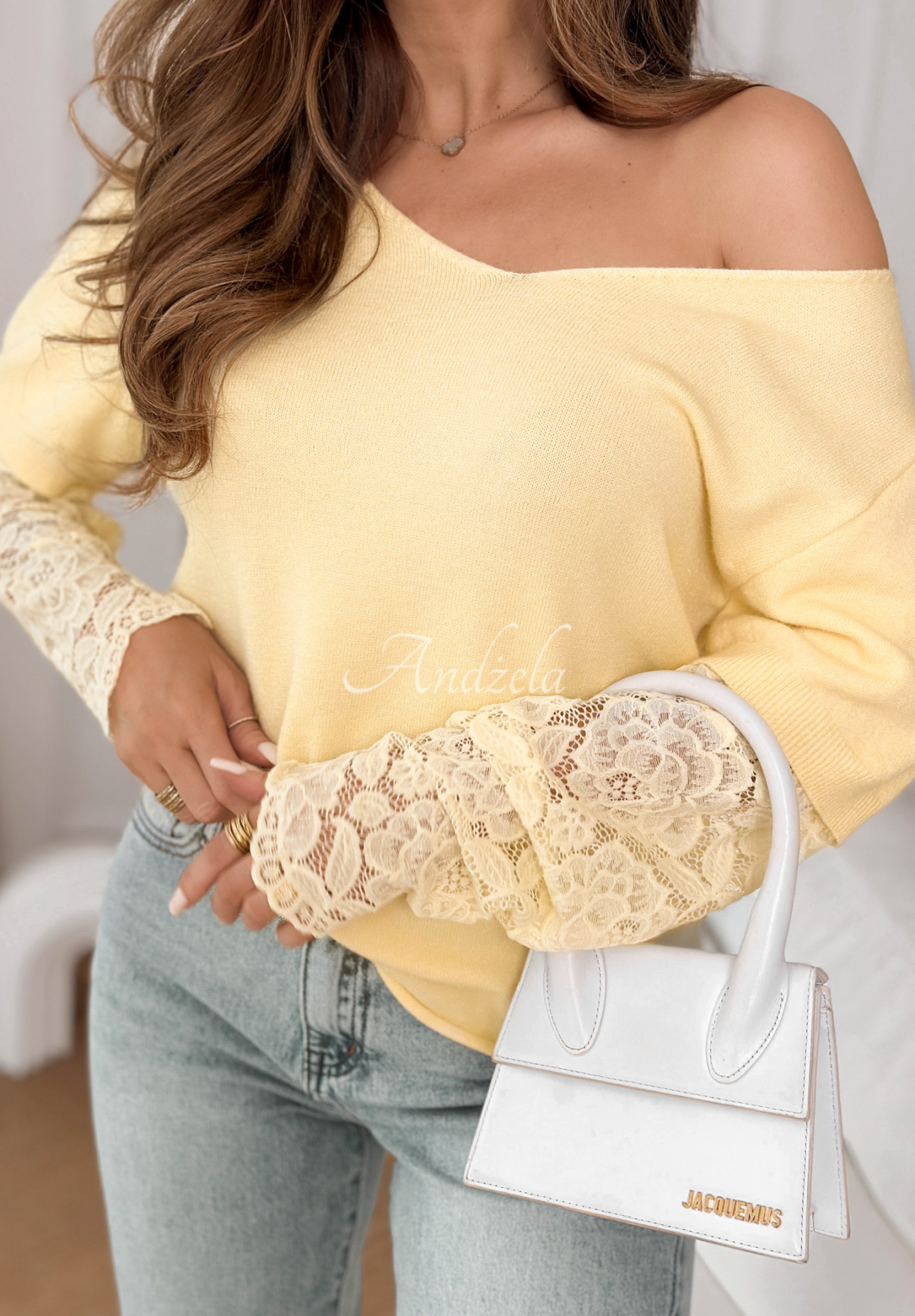 Lightweight viscose sweater with lace Sun Springs yellow