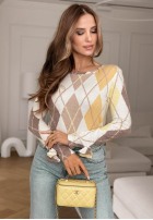 Leicht Pullover w romby New In Town żółto-Schokoladenbraun