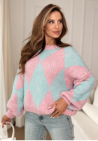 Miękki Pullover w romby In Your Dreams różowo-Blau