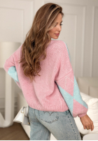 Miękki Pullover w romby In Your Dreams różowo-Blau