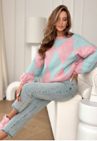 Miękki Pullover w romby In Your Dreams różowo-Blau