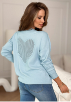 Lekki sweter z ażurowym sercem From The Heart błękitny