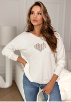 Leicht Pullover z ażurowym sercem From The Heart Ecru
