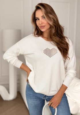 Leichter Viskose-Pullover mit durchbrochenem Herz From The Heart Ecru