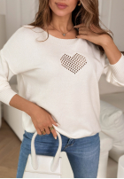 Leicht Pullover z ażurowym sercem From The Heart Ecru