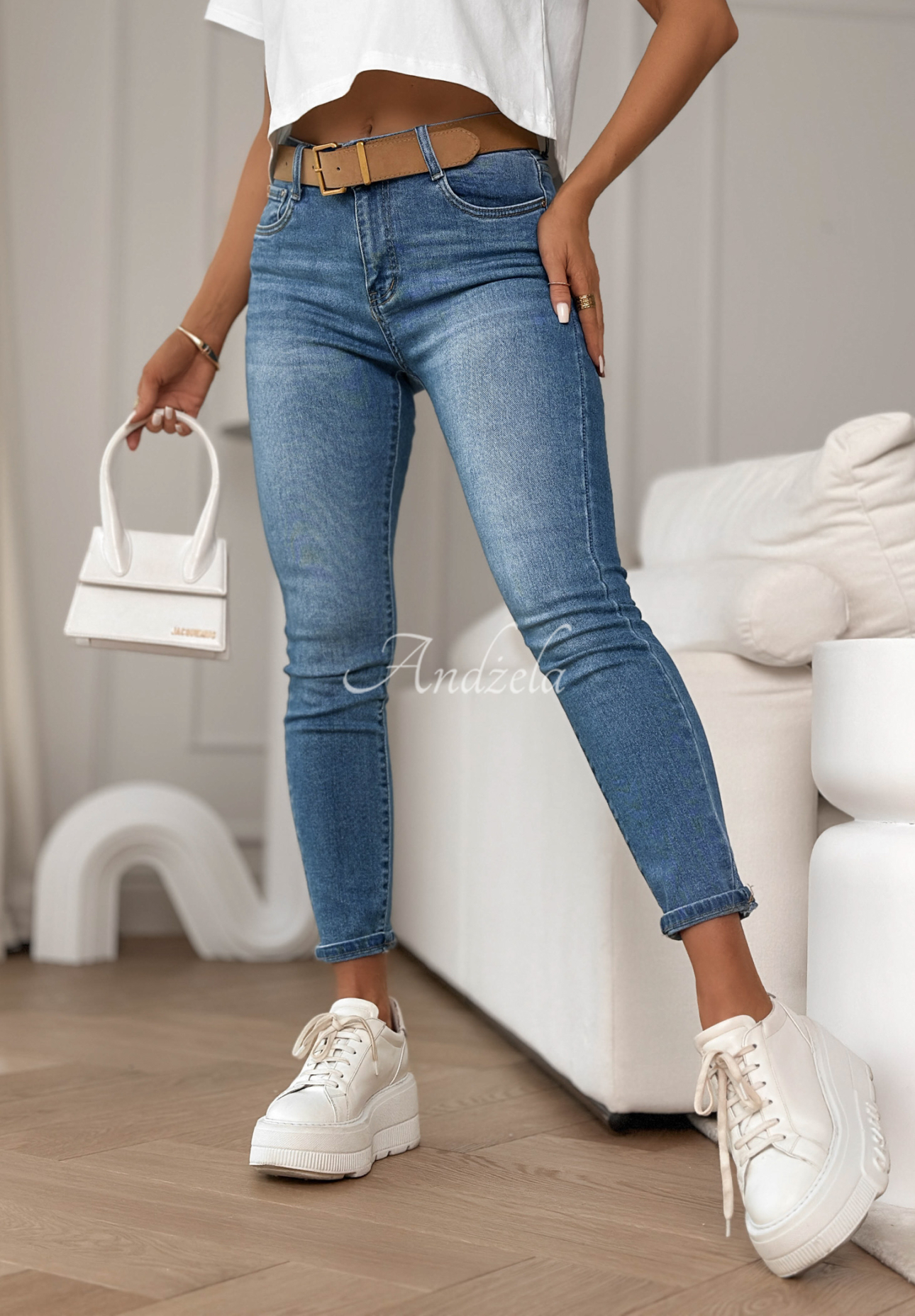 Skinny Jeans mit Gürtel Asked For It Blau