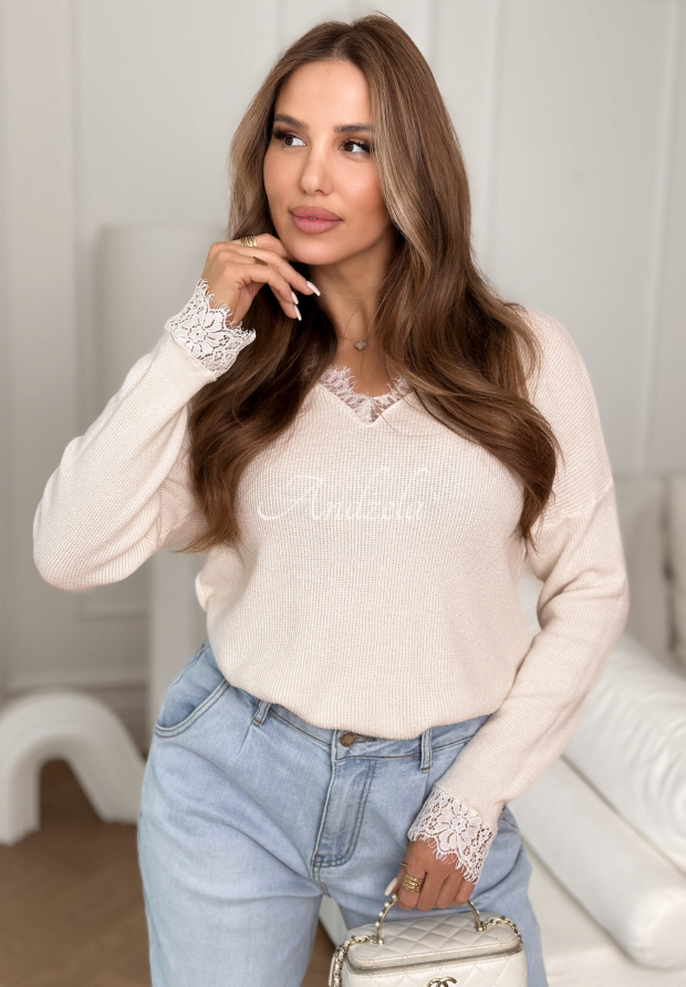 Leichter Pullover mit Viskose und Spitze Till April Beige