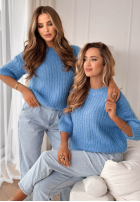 Moherowy sweter na krótki rękaw z wełną On Airplane kobaltowy