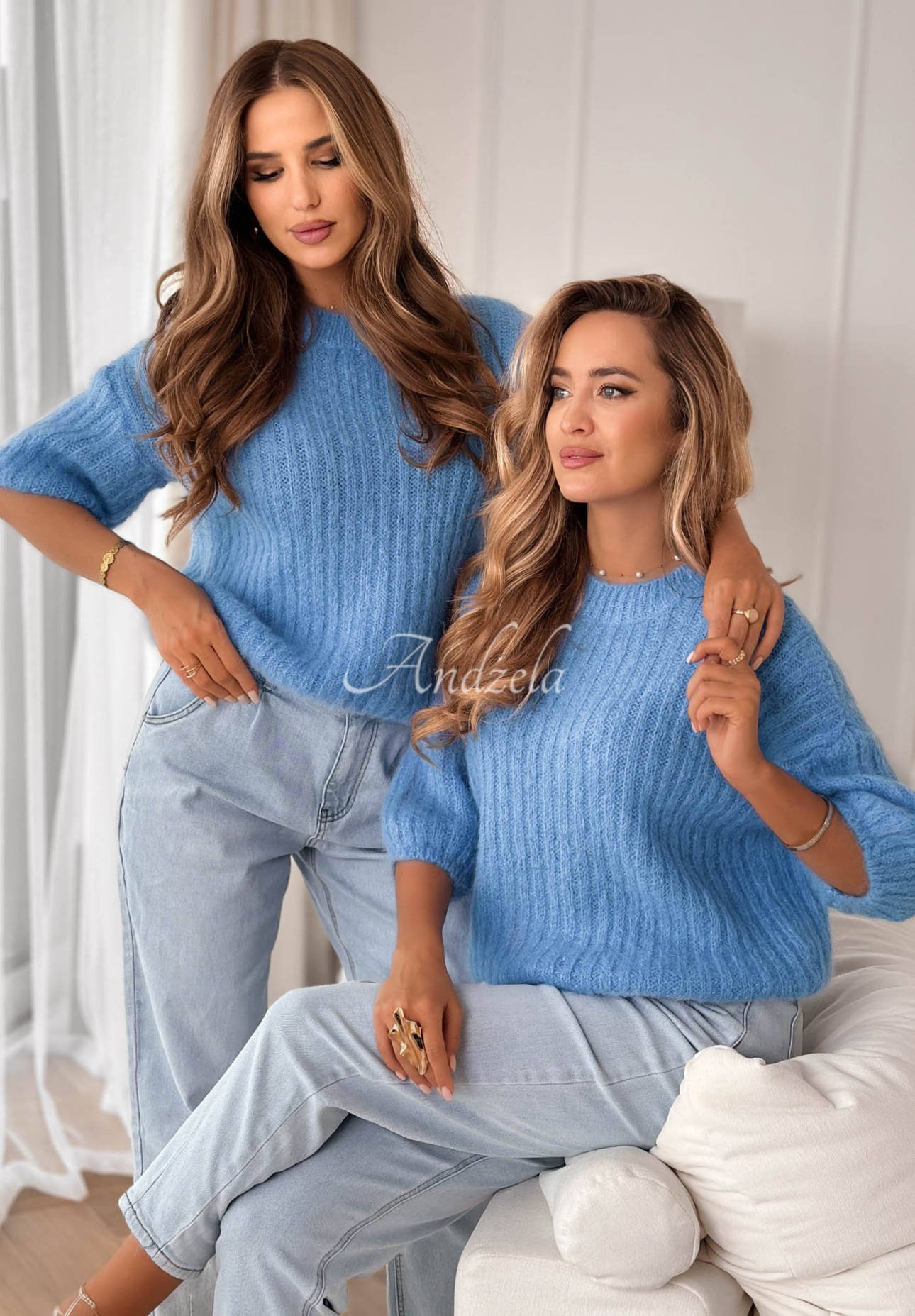 Mohairpullover mit Wolle On Airplane Blau