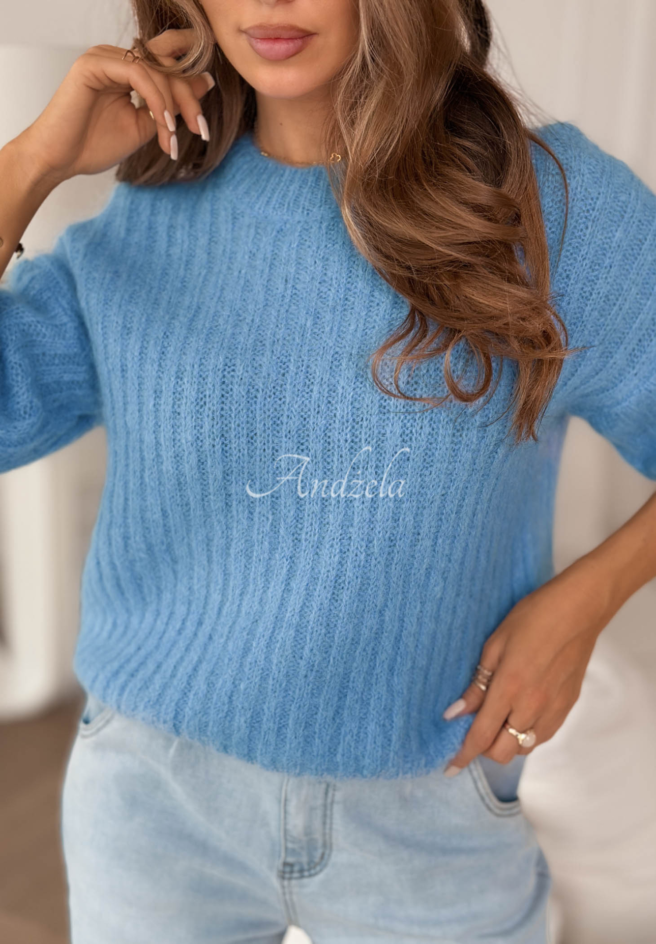 Mohairpullover mit Wolle On Airplane Blau