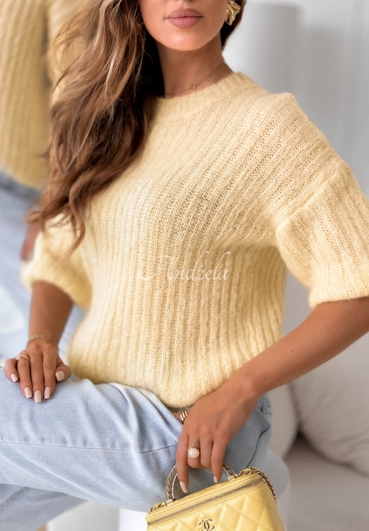 Mohairpullover mit Wolle On Airplane Gelb