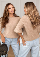 Moherowy Pullover na krótki rękaw z wełną On Airplane Beige