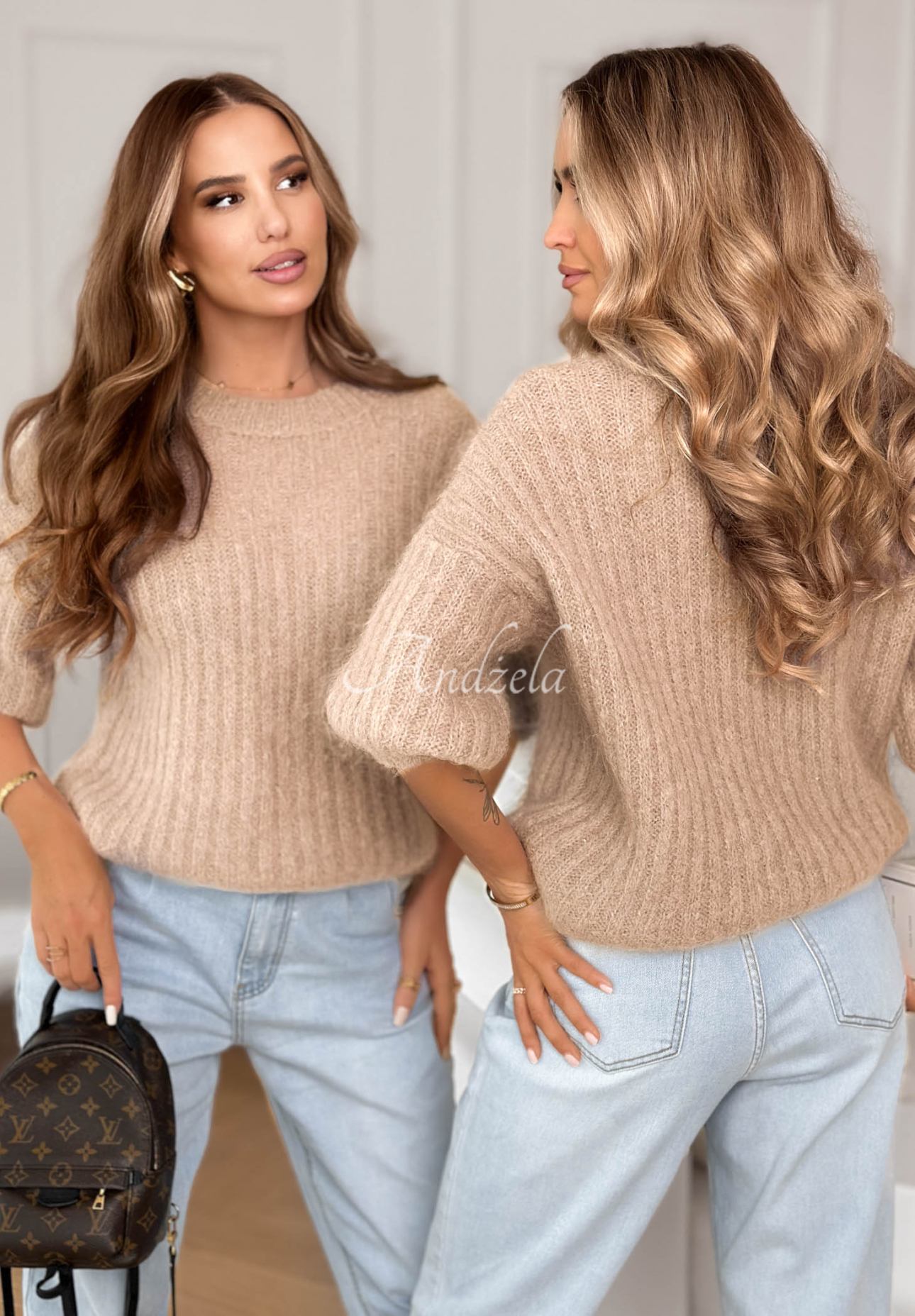 Mohair wool sweater On Airplane beige