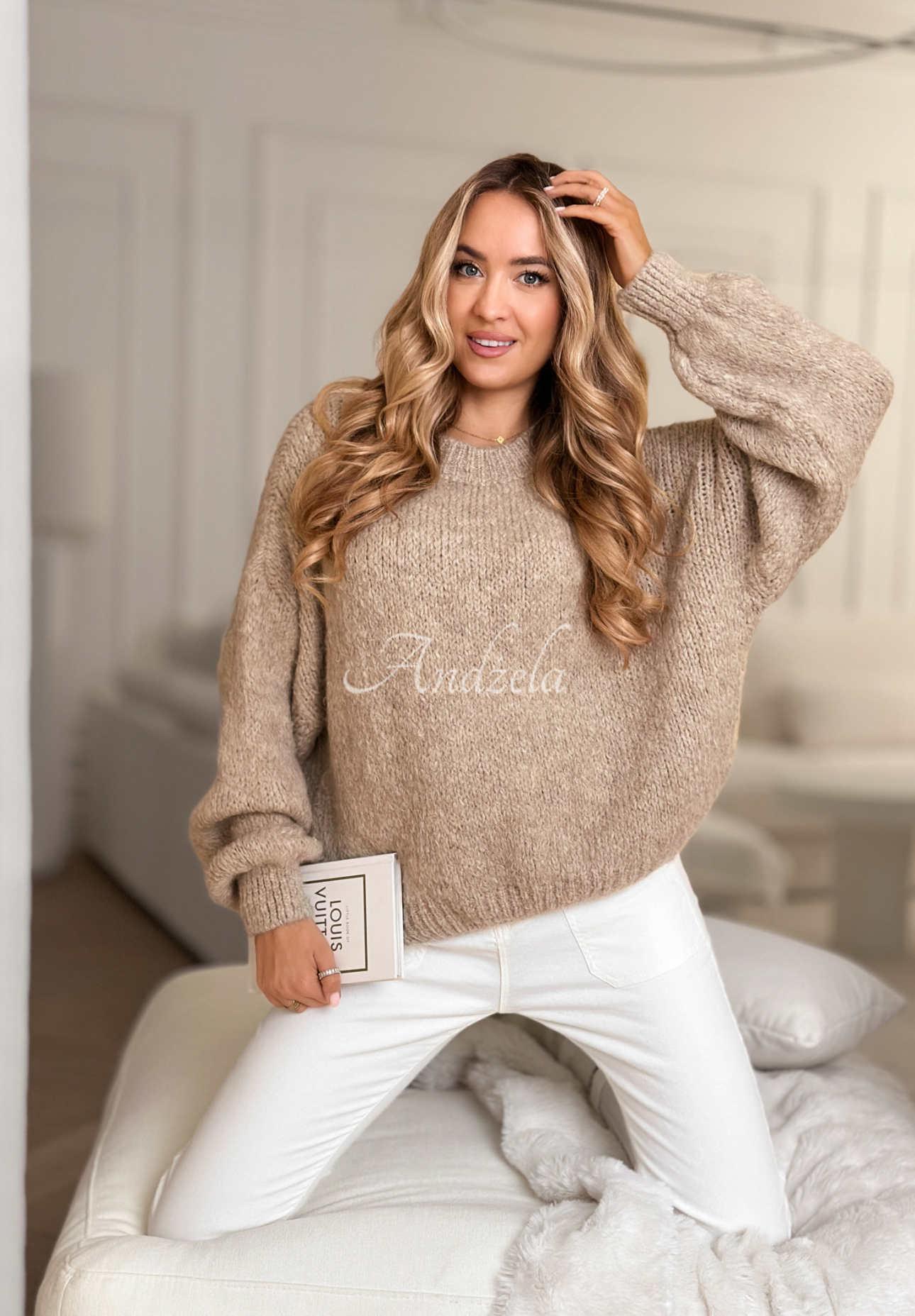 Pullover mit Puffärmeln Maybe Never Beige