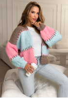 Krótki Cardigan oversize Color Burst niebiesko-Rosa