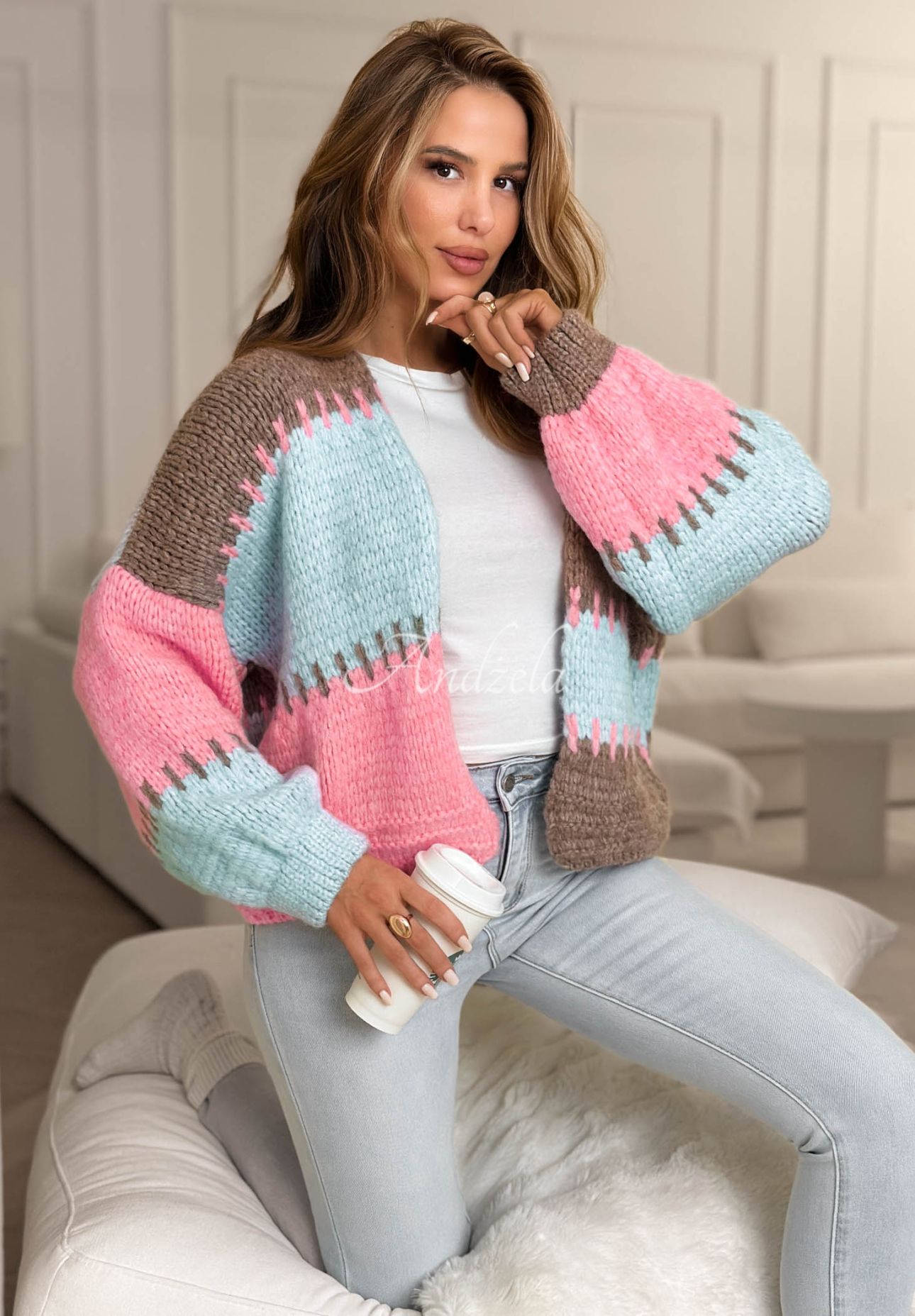 Kurzer Overisze Cardigan Seriously Pretty blau-rosa