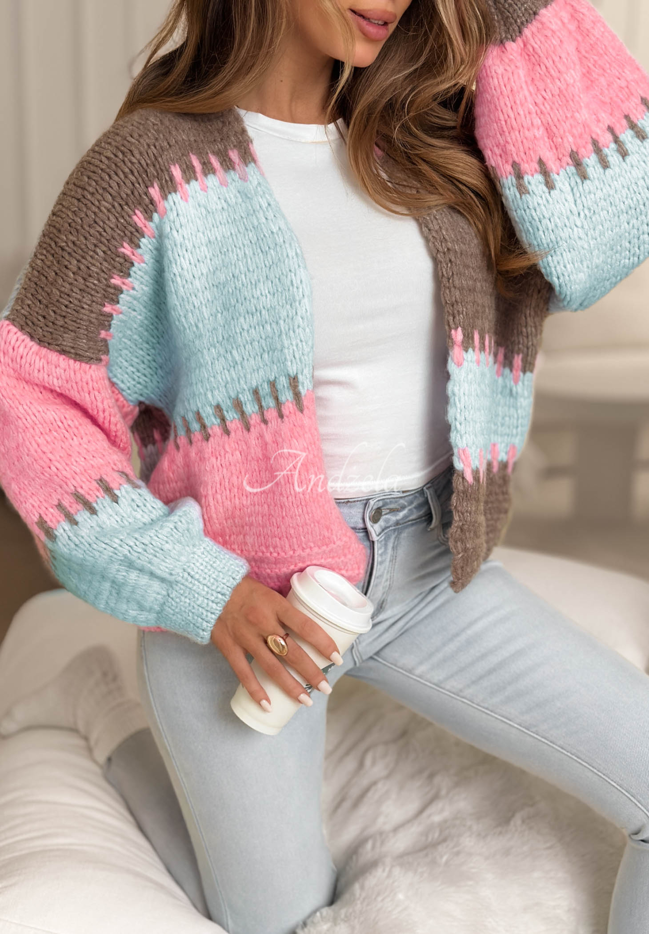 Kurzer Overisze Cardigan Seriously Pretty blau-rosa