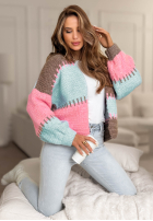 Krótki Cardigan oversize Color Burst niebiesko-Rosa