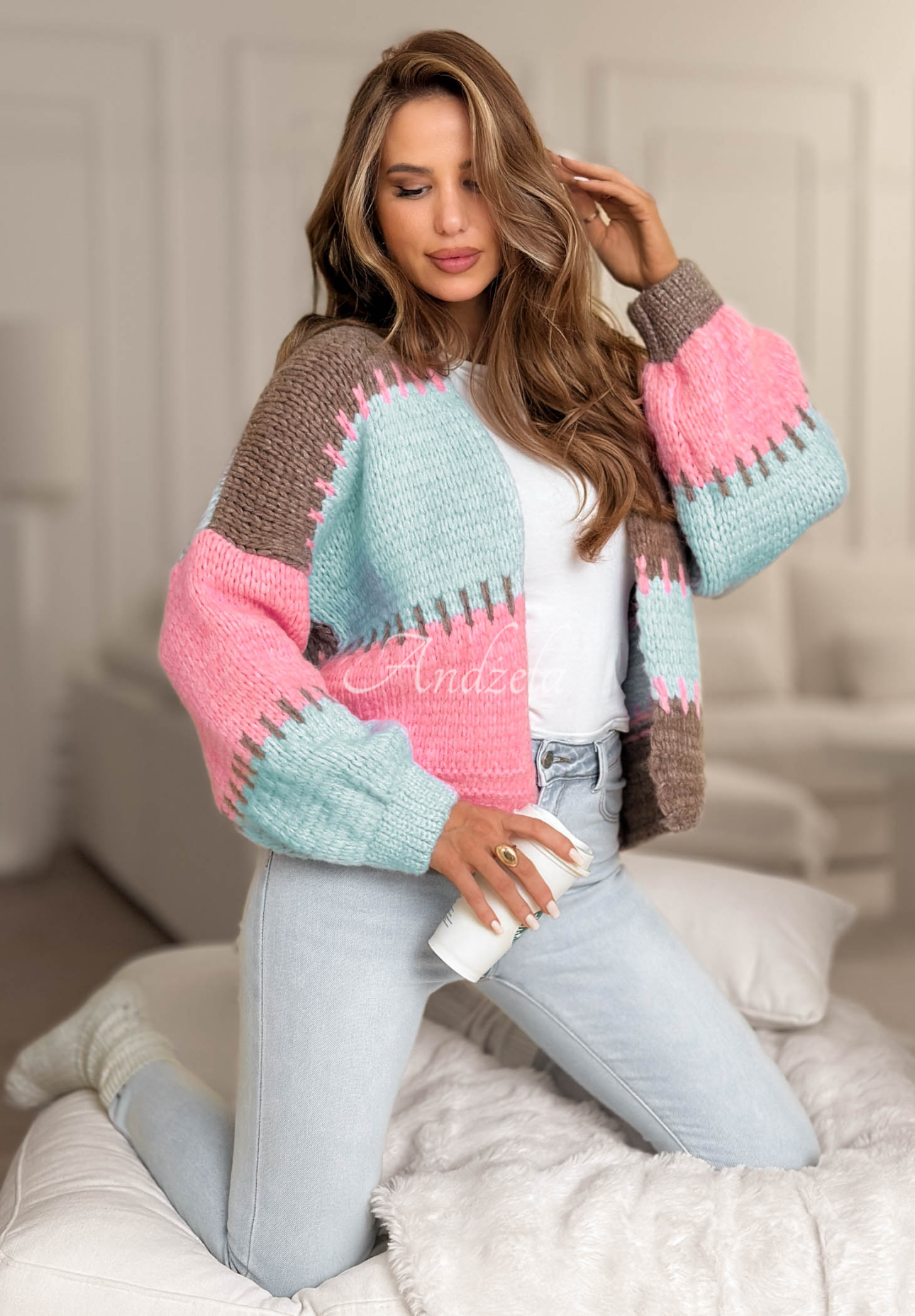 Kurzer Overisze Cardigan Seriously Pretty niebiesko-Rosa