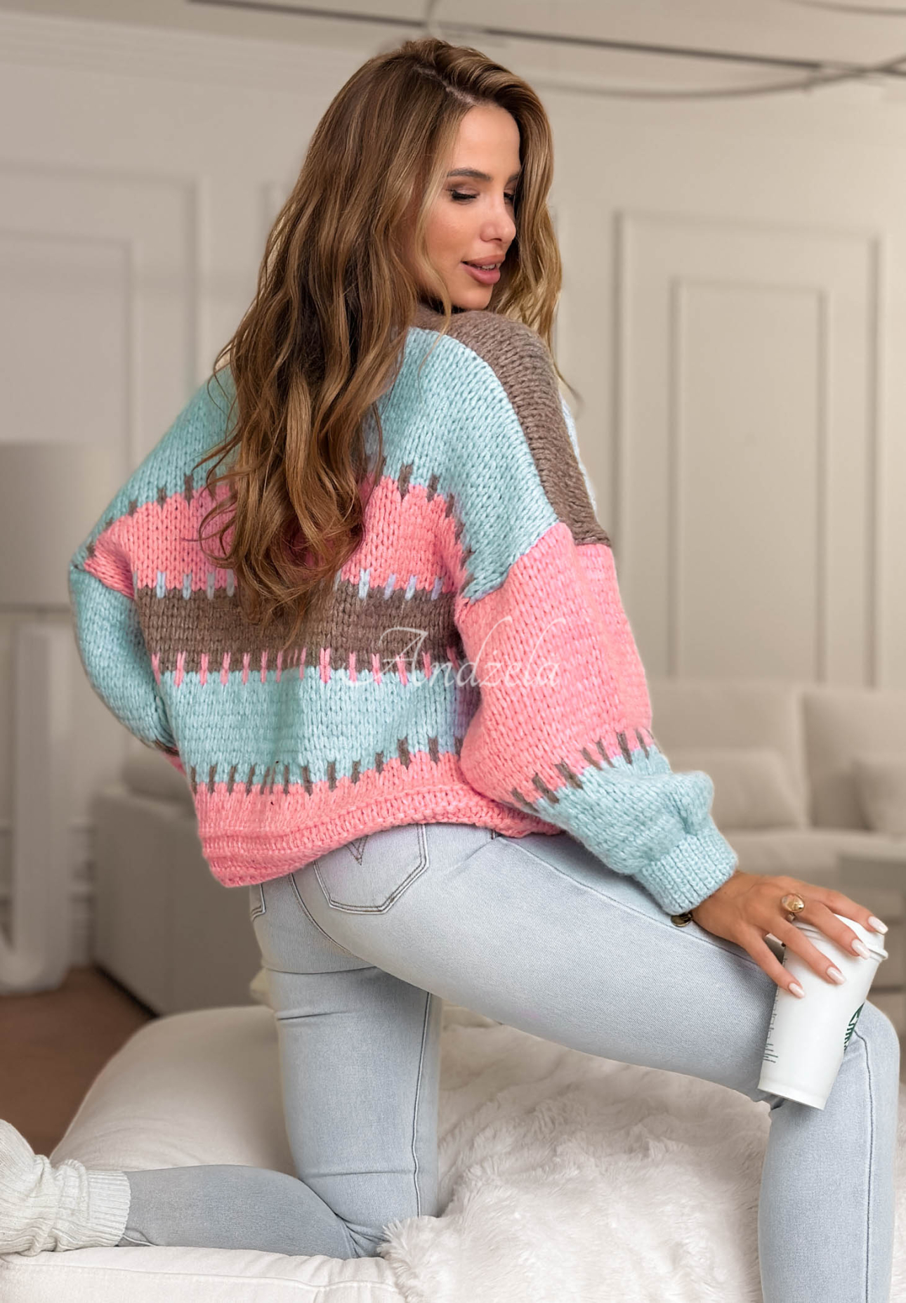 Kurzer Overisze Cardigan Seriously Pretty niebiesko-Rosa