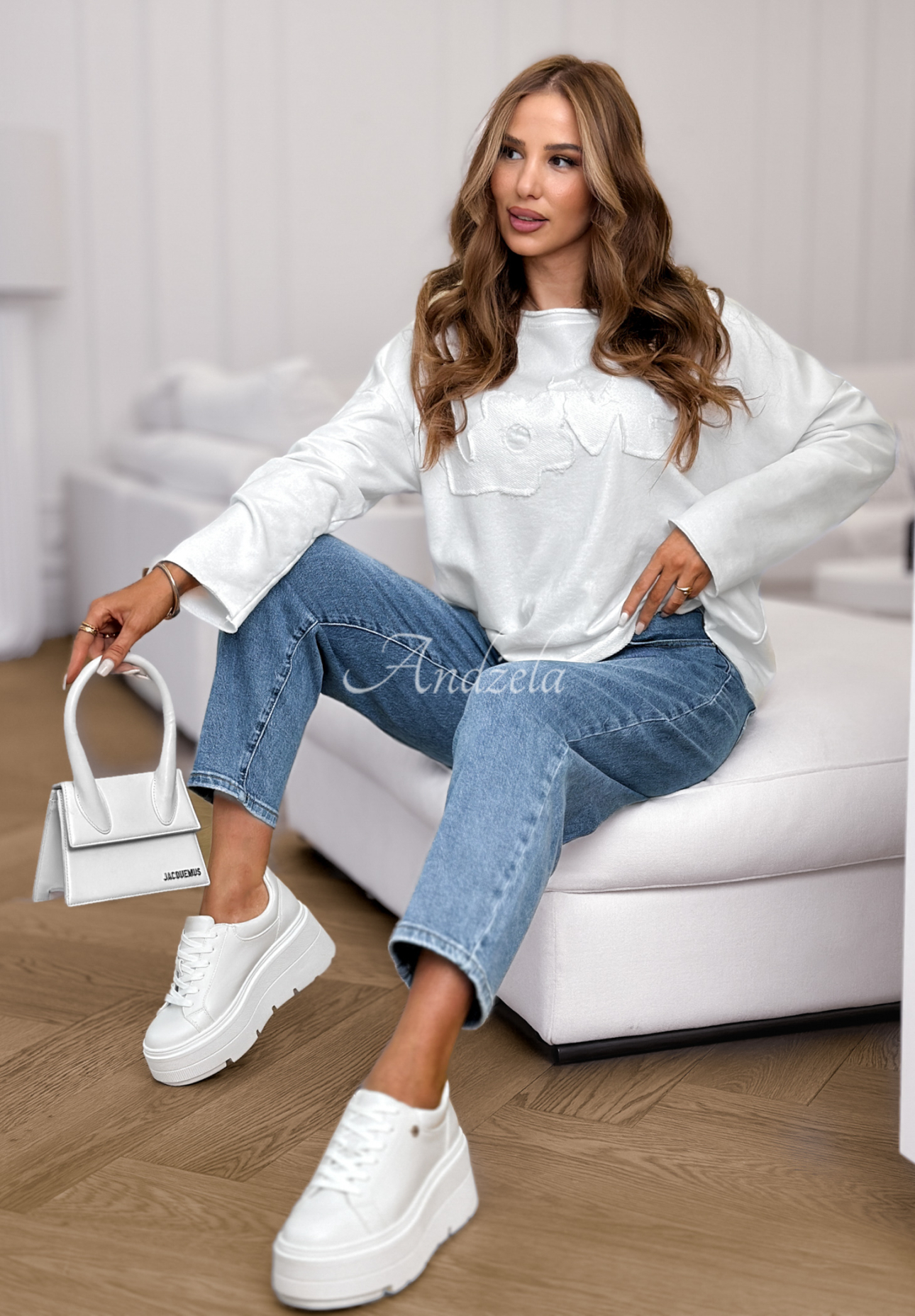 Cotton blouse with Flowers &amp; Love inscription, white