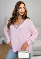 Leicht Pullover z dekoltem i koronką Cozy Cloud Puderrosa