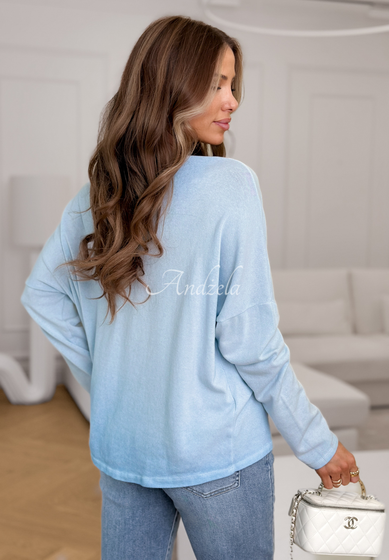 Lightweight sweater with neckline and lace Cozy Cloud sky blue