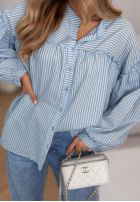 Koszula z bufkami w paski Pure Lines biało-błękitna