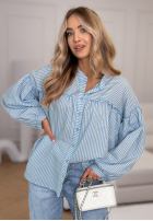 Hemd z bufkami w paski Pure Lines biało-Himmelblau