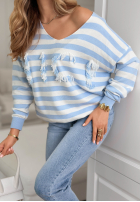 Pullover w paski z frędzlami Nice Stripes biało-Himmelblau