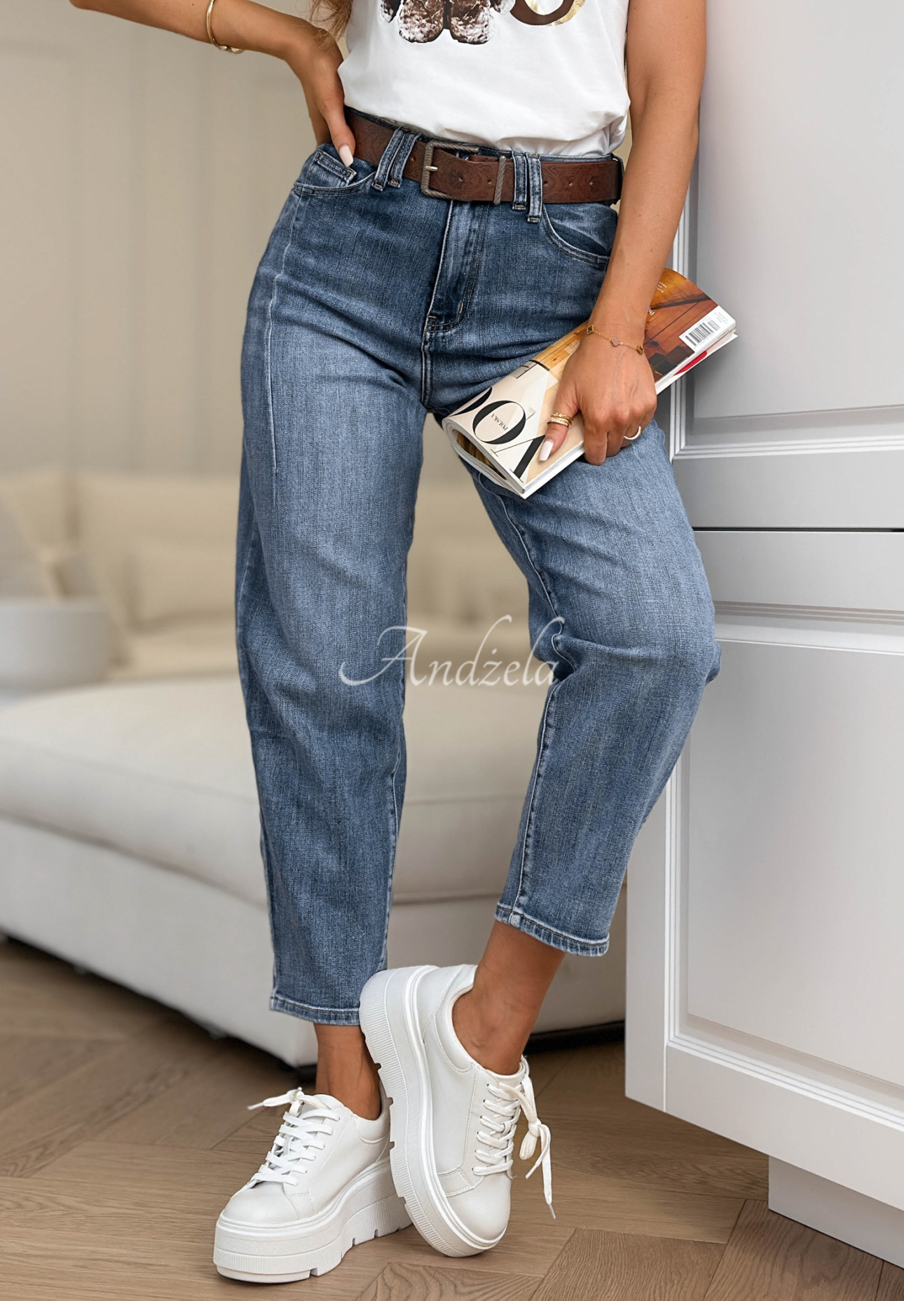 Mom-Fit Jeans mit Gürtel Are You Sure Blau